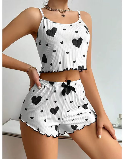 Load image into Gallery viewer, Women'S Pajamas Set Sleepwear 2 PCS Short Tank Tops and Shorts S M L White Ventilate Soft Casual Love Printing
