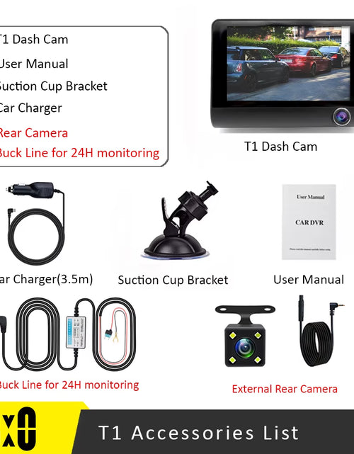 Load image into Gallery viewer, 【Triple Lens System】4" 3-Channel Dash Cam - Front/Rear/Interior Car DVR with Night Vision, 24H Parking Mode, Loop Recording
