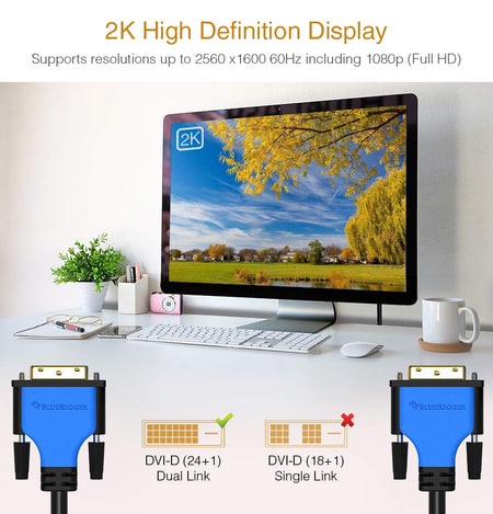 DVI to DVI Monitor Cable (25FT, 24+1 Dual Link, Digital Video Cable, Male to Male) - for Gaming, DVD, Laptops, HDTV and Projector