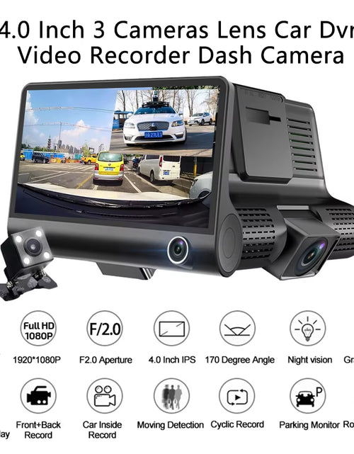 Load image into Gallery viewer, 【Triple Lens System】4" 3-Channel Dash Cam - Front/Rear/Interior Car DVR with Night Vision, 24H Parking Mode, Loop Recording
