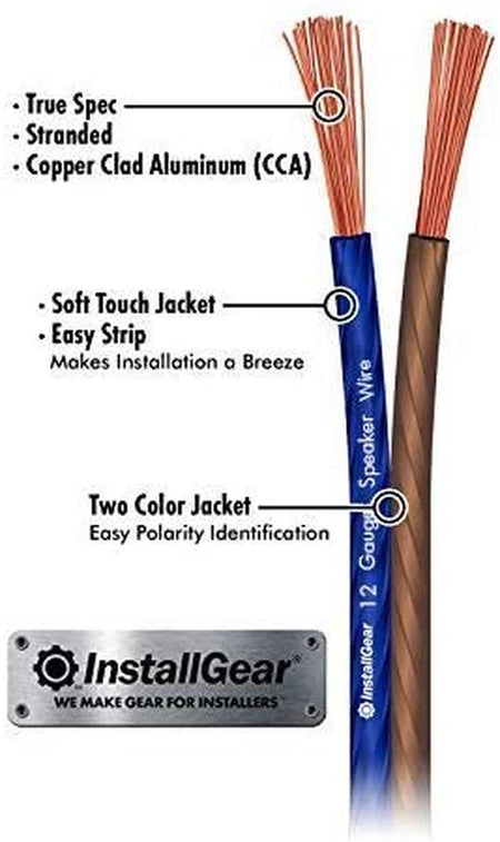 12 Gauge AWG 100Ft Speaker Wire True Spec and Soft Touch Cable - Blue/Black
